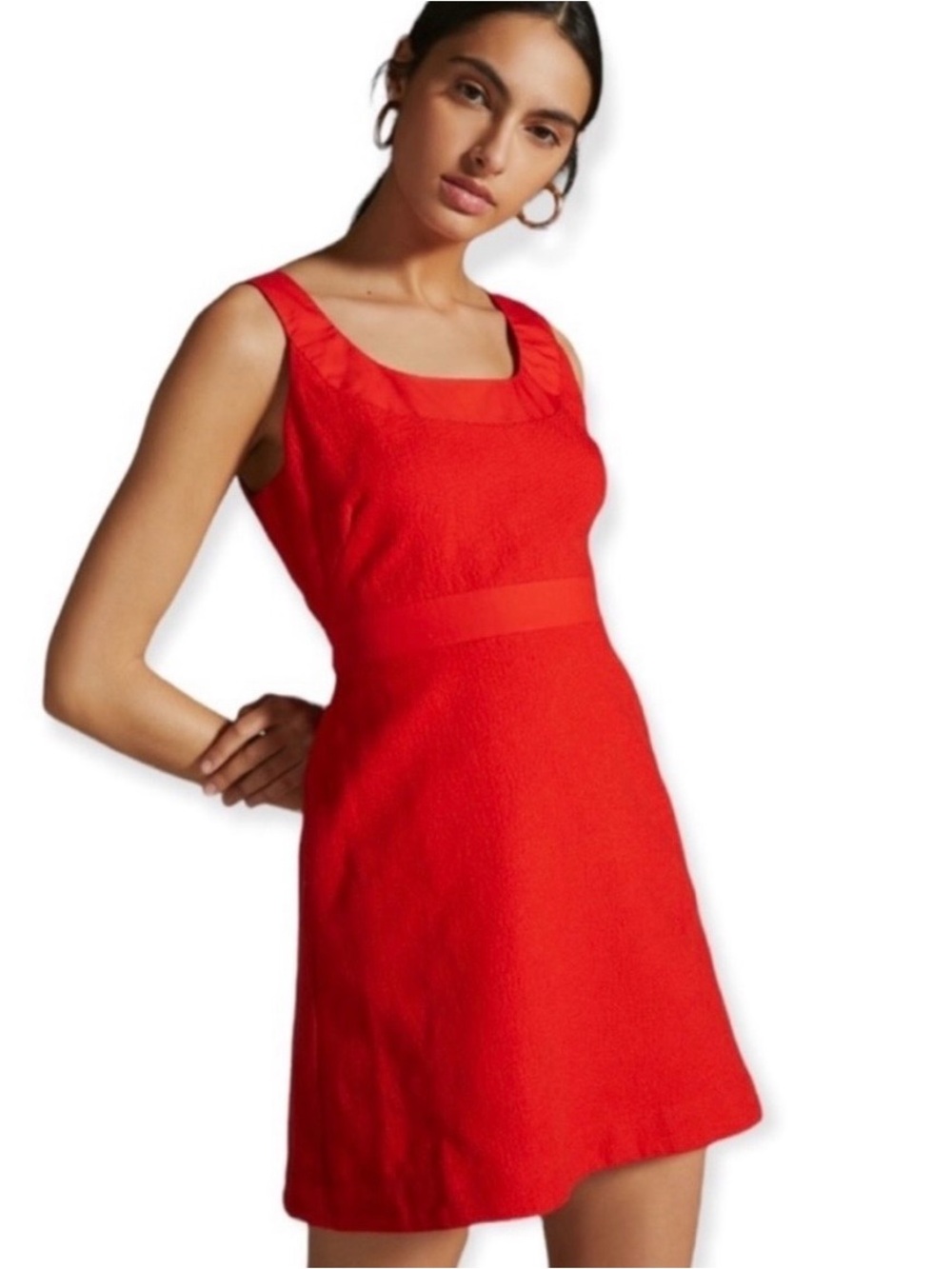 Anthropologie Red Square-Neck A-Line Dress